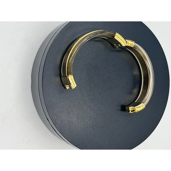 Michael Kors Gold Tone Acetate Acrylic Hinge Logo Plaque Bangle Bracelet MKJ5603 - Picture 5 of 14
